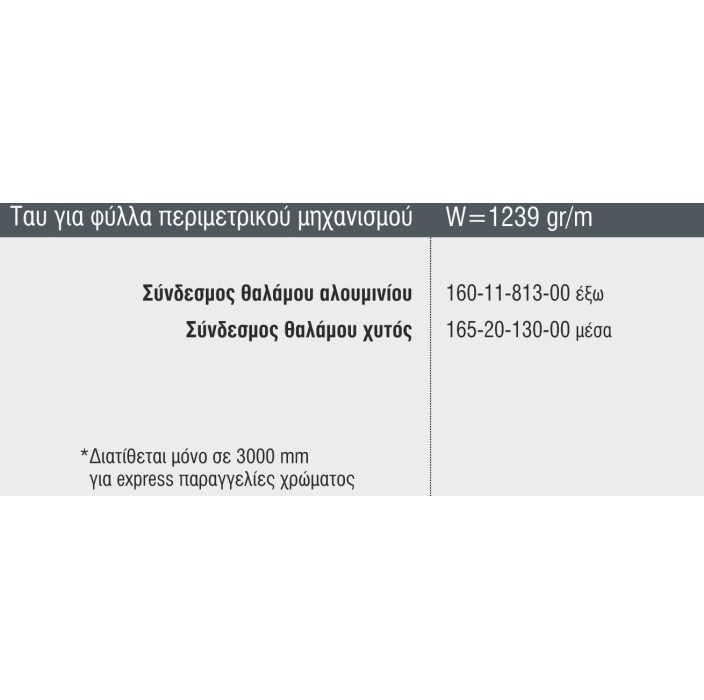 Ταυ M19694  για φύλλα ίσια Περιμετρικού μηχανισμού (19702,19730,19728) της σειράς M9660 Smartia Alumil 6m σε χρώμα λευκό 9016