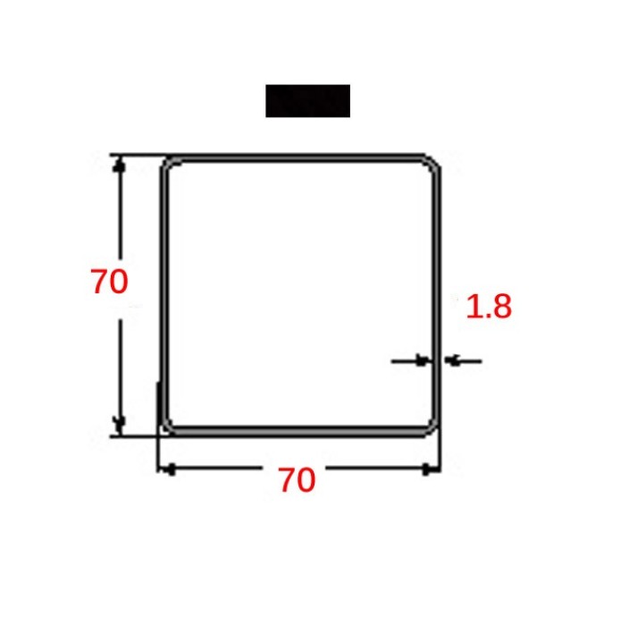 Κοιλοδοκός 70x70x1.8mm Μαύρος 6m