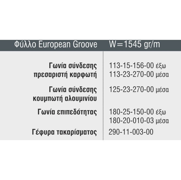 Φύλλο European Groove M11434 σειράς Μ11000 Smartia Alumil 6m σε χρώμα λευκό 9016