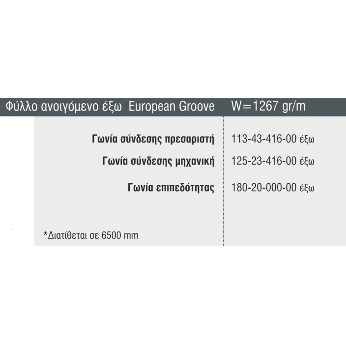 Φύλλο M9517 Εισόδου Ανοιγόμενο έξω European Groove σειράς Μ9400 Comfort Alumil 6.5m σε χρώμα λευκό 9016