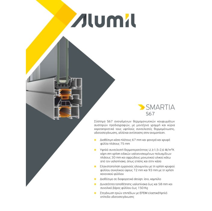 Ταυ φύλλων S67566 σειράς S67 Smartia Alumil 4,7m σε χρώμα λευκό 9016