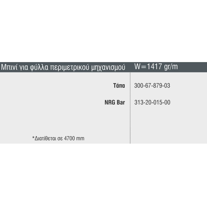 Μπινί για φύλλα Περιμετρικού μηχανισμού S67879 σειράς S67 Smartia Alumil 4,7m σε χρώμα λευκό 9016