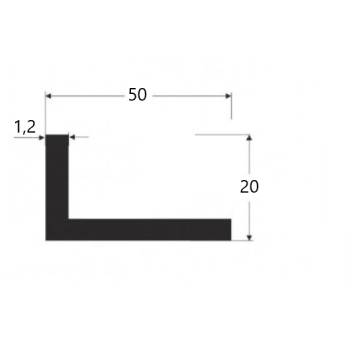 Γωνία G50x20x1.2 σε χρώμα λευκό 9016 6m
