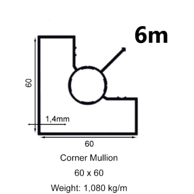 Γωνιακή Κολώνα 60x60  αλουμινίου 6060G Τέχνη, (βέργα 6m)