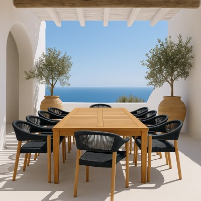 Premium Καρέκλα Teak με Μαύρα Σχοινιά